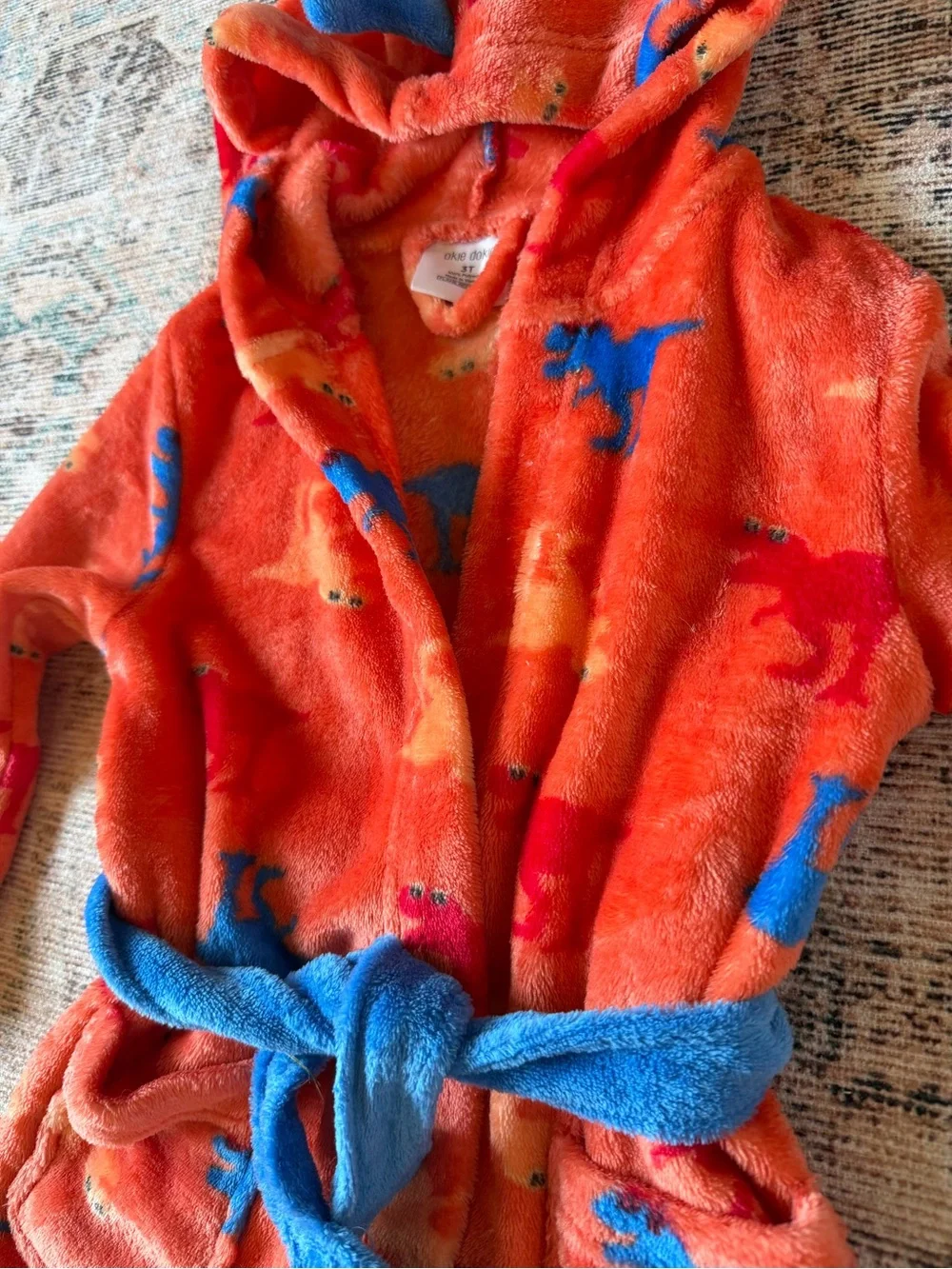 okie dokie Orange Dinosaur Hooded Robe with Blue Accents